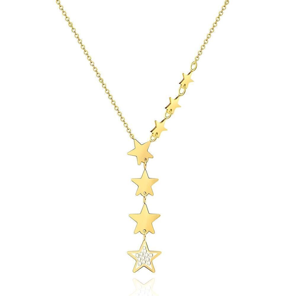 18K Gold Plated Women's Cascading Stars Necklace Cubic Zirconia Accent